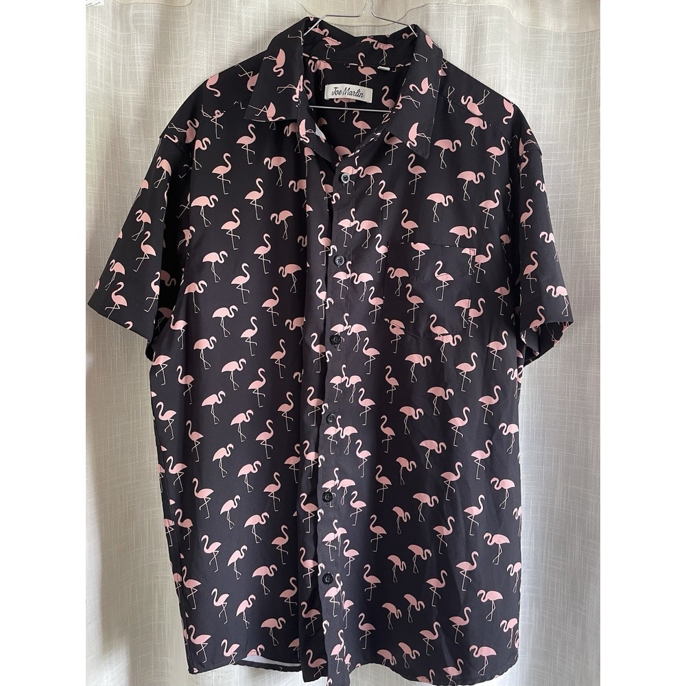 Joe Marlin Men's Short Sleeve Button Shirt Performance Flamingos Stretch XL
